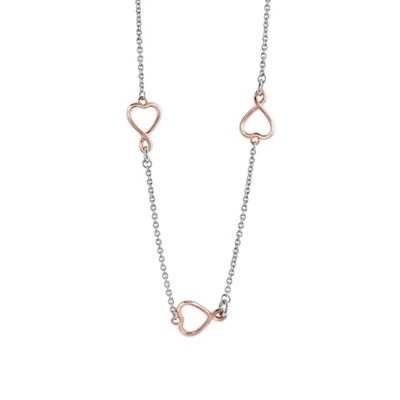 Rhodium and rose gold hearts necklace ubn61058